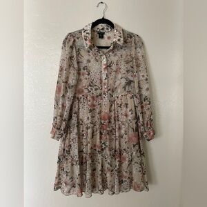 Kate and Lily Cream Floral Tiered Long-Sleeve Button Dress with Blush Accents